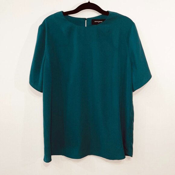 New BR Essential Short Sleeve Blouse Dark Teal Green Small $65 - Picture 1 of 5